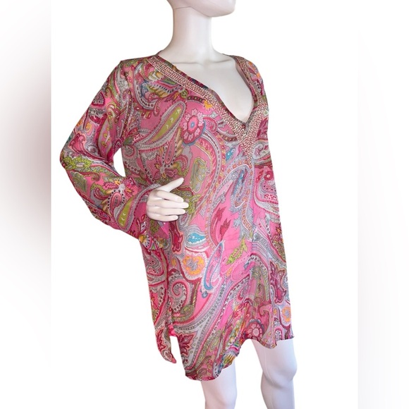 Frangí Vibran y Paisley V-Neck Beach Tunic - Picture 1 of 6